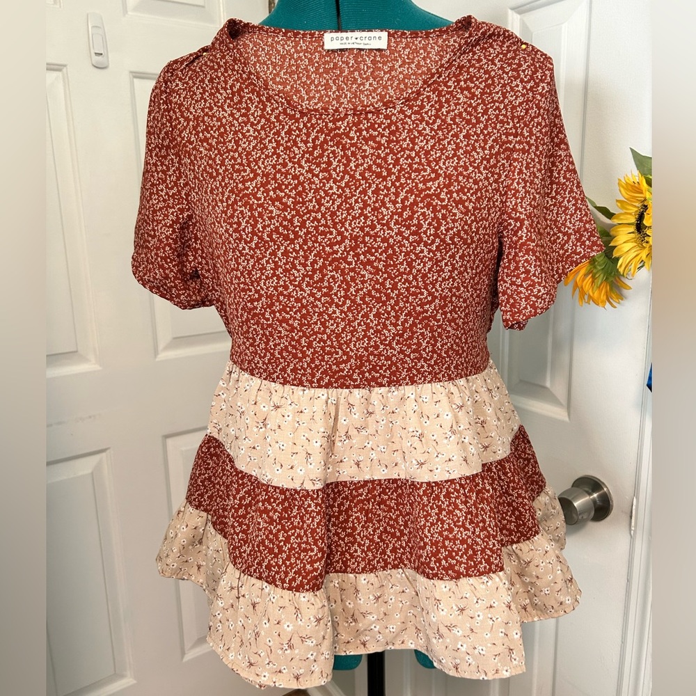 🍁 Paper Crane ruffle peasant top